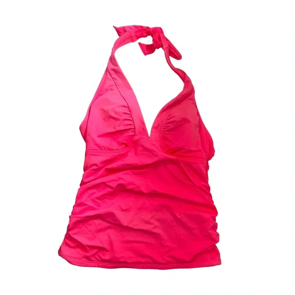 Athleta Hot Pink Halter Triangle Ruched Tankini Swim Top Small Women’s